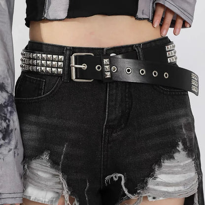 New Punk Rivets Bullet Belt Square Bead Rivet Metal Belt PU Hip Hop Gothic Jeans Decorative Accessories Women Men Waistband