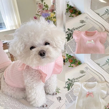 Cute Bow Dog Vest Teddy Puppy Pullover Summer Pet Clothes Breathable Two-legged Clothes Solid Color Cat Dog Clothes Pet Products