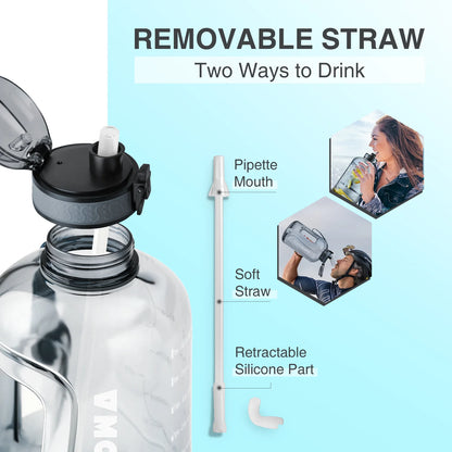 3 Liter Water Bottles with Times to Drink Motivational Straw Sports Big Jug with Handle Leak Proof BPA Free for Men and Women