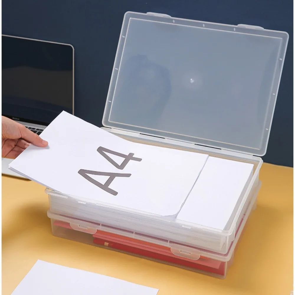 Plastic Document Organizer Organized Clear Square Shape Storage Box A4 Organizing Box