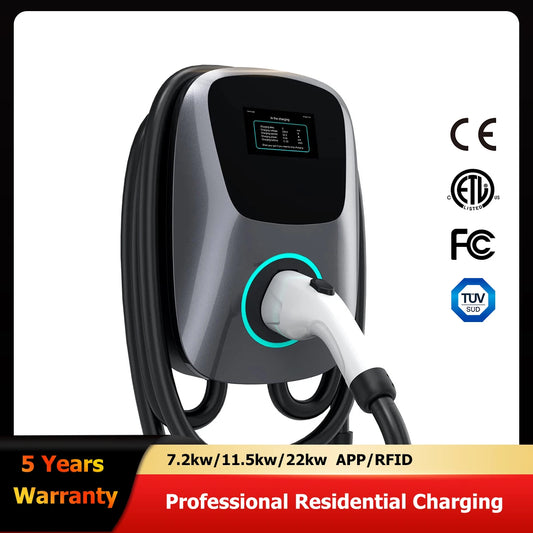 Jeekvisen EVSE: Adjustable Type 2 AC EV Charger Wallbox with 16A/32A Options, Supporting 7KW, 11KW, and 22KW Charging Rates. Features Car APP or Swipe Card Compatibility.