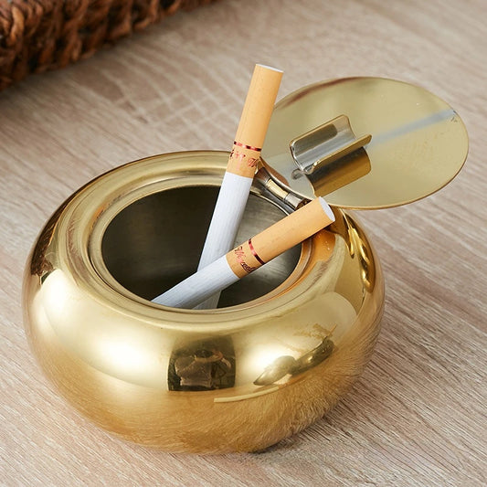 Sealed Round Ashtray with Lid Stainless Steel Fashion Smoking Accessories