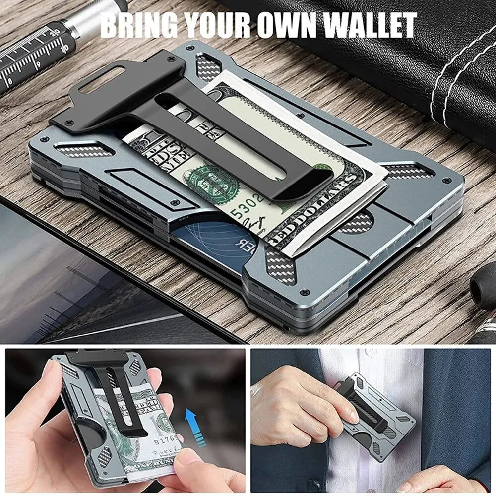 Outdoor Men's Wallet: Practical Tactical Magsafe Aluminum Card Holder, Fashionable Mini Smart Magic Wallet. Holds Up to 15 Cards