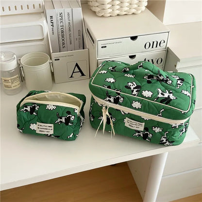 Cute Dog Sheep Pattern Cotton Wash Bag Flap Storage Bags Portable Soft Large Capacity Makeup Pouch with Zipper