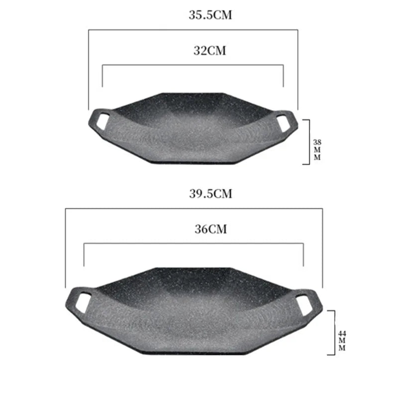 Korean Non-Stick Outdoor BBQ Skillet Cast Iron Frying Pan Octagon Camping Picnic Steak Cooking Pan Kitchen Cookware Utensils