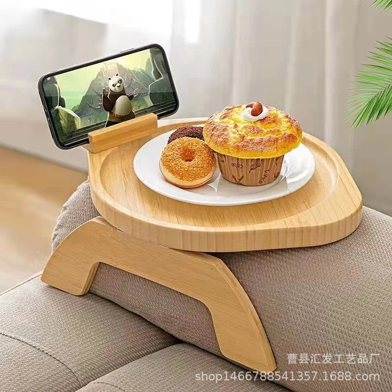 Sofa Tray Table Sofa Armrest Clip-On Tray Natural Bamboo Sofa Tray Practical TV Snack Tray for Remote Control Coffee Snacks