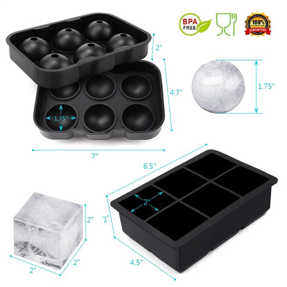 6 Grid Round Square Ice Cube Ball Large Ice Cube Maker For Whiskey Cocktails and Homemade Keep Drinks Chilled Ice Mold