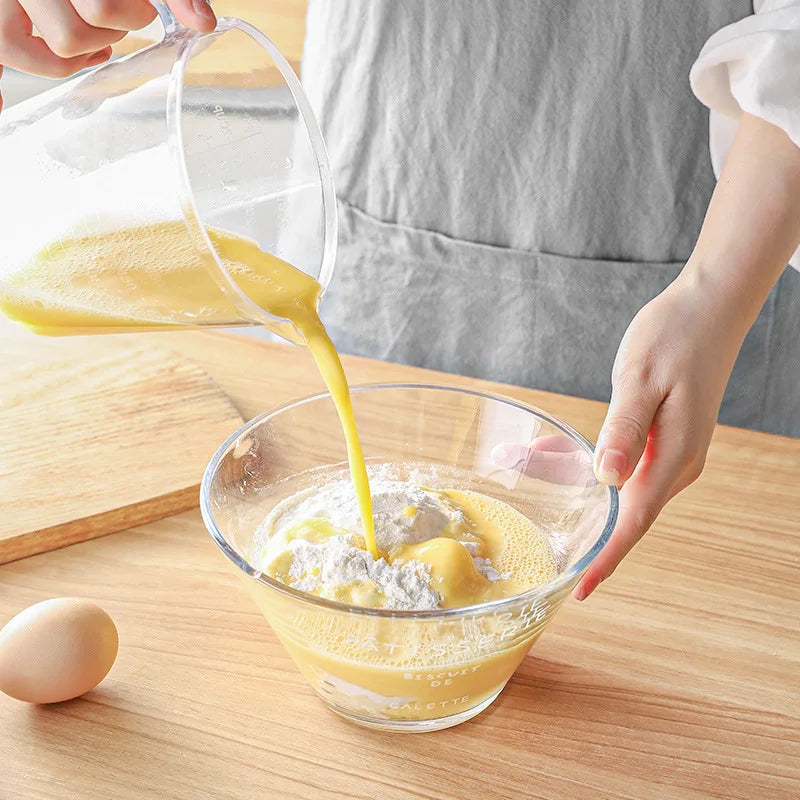 Transparent Plastic Measuring Cup Kitchen Flour Batter Liquid Baking Tools with Scale Cooking Whisk Handle Pastry Cake Mixer