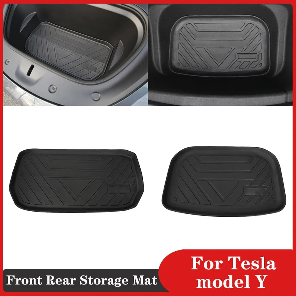 For Tesla Model Y 2021-2023 Accessories TPE Pad Front Rear Storage Mat Cargo Tray Floor with Logo Waterproof Protector Cover