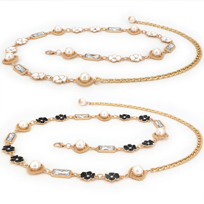 Elegant and sweet metal rhinestone embellished flower women's waist chain all-match fashion connection