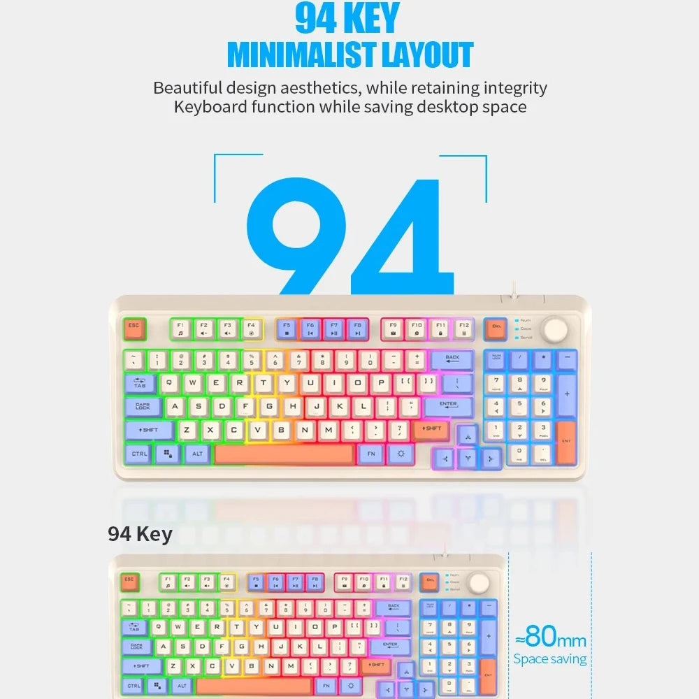 Mechanical Keyboard 94 PBT Keycaps Wired Keyboard USB  Gaming Keyboard for Ipad Desktop Laptop Windows Tablet PC Accessories