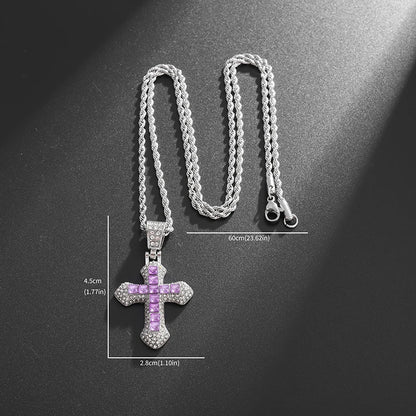 Exquisite Shiny Cross Square Crystal Zirconia Pendant Necklace for Women Men Fashion Hip Hop Party Luxury Jewelry Christmas Gift