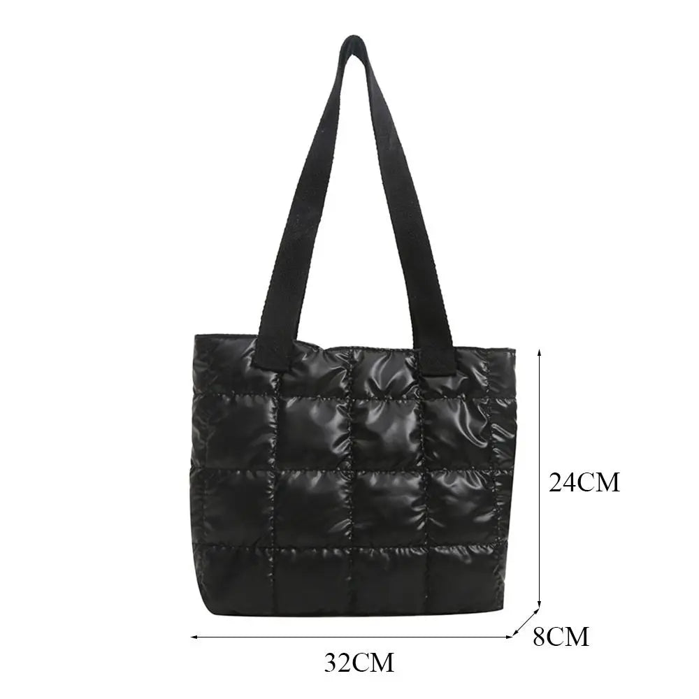 Quilted Shoulder Bags Fashion Solid Color Large Capacity Tote Bags Down Cotton Padded Shopping Bags Women Girls