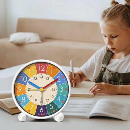 Kids Educational Alarm Clock Desktop Teaching Clock Round Mute Early Education Home Bedroom Decoration Boys Girls Students Gift