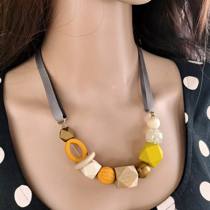 Women's Wood Beads Necklace for Women Geometric Wooden Beaded Necklaces & Pendants Statement Necklace New Fashion Jewelry NR037