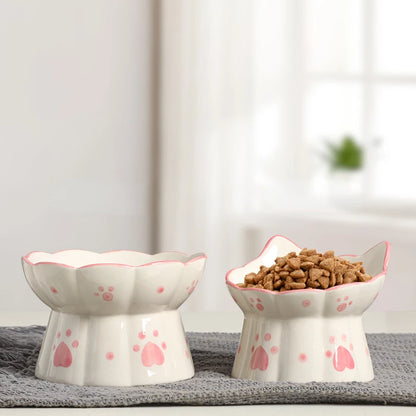 Cat Ceramic Food Bowl Elevated Pet Drinking Eating Feeders Small Puppy Dogs Snack Water Bowls Set Cats Feeding Accessories