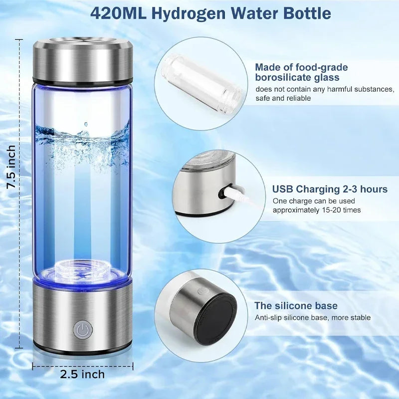 420ml Hydrogen-Rich Water Cup Electric Hydrogen Rich Water Generator Bottle Titanium Quality Filter Portable Antioxidant Lonizer