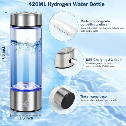 420ml Hydrogen-Rich Water Cup Electric Hydrogen Rich Water Generator Bottle Titanium Quality Filter Portable Antioxidant Lonizer