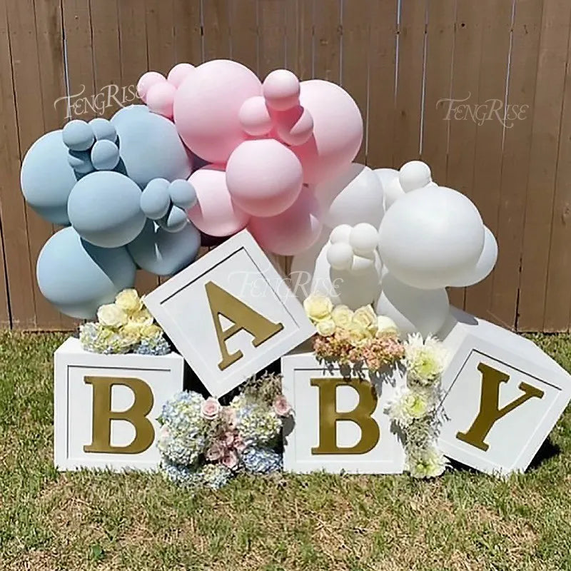 27/30CM White Gold Letter Box Baby Shower Decor 1st Birthday Party Decoration Kids Teddy Bear Baby Shower Supplies Gender Reveal