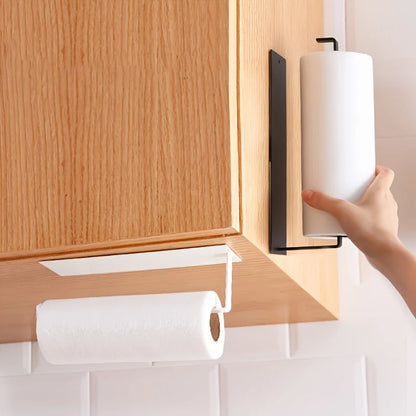 Kitchen carbon steel paper towel rack Punch free paper towel rack Household paper rack Storage rack