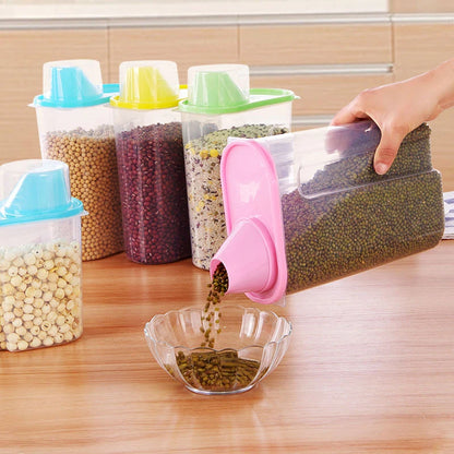 Plastic Kitchen Rice Cereal Bean Food Storage Dispenser Container Lid Sealed Box Storage Bottles Jar Practical