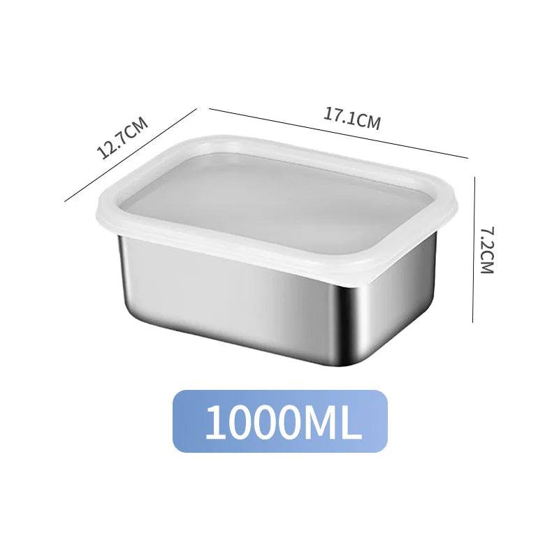 316Stainless Steel Food Plate With Lid 1000ML Square Food Serving Tray Food Grade Sealed Box Container For Oven Cooking Freezing