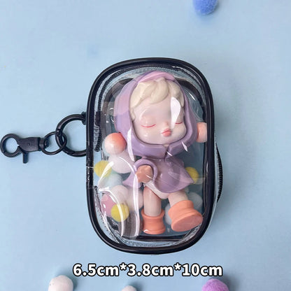 1pcs Cute Cartoon Doll Storage Bag Keychain PVC Transparent Mystery Box Thicken Wallet Girl Children Kawaii Toy Doll Gift Bag