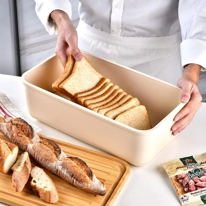 Large Capacity Bread Storage Box Wooden Lid Storage Box Toast Specific Kitchen Storage Kitchen Organizer