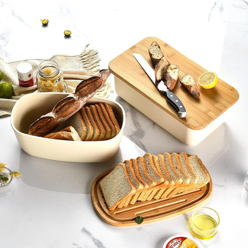 Large Capacity Bread Storage Box Wooden Lid Storage Box Toast Specific Kitchen Storage Kitchen Organizer