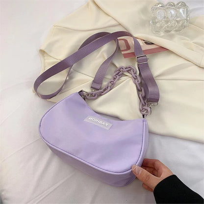 Women's Nylon Small Bag Fashionable Handheld One Shoulder Chain Small Square Bag