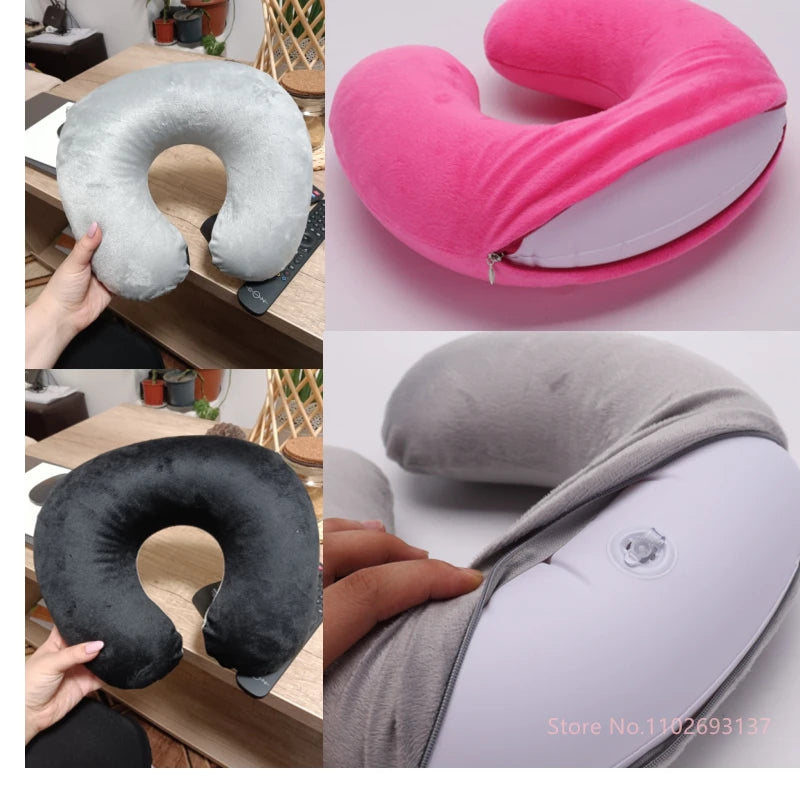 Cute Cartoon INS Style Travel Neck Pillow U-Shaped Panda Rainbow Cloud Fruit Inflatable Cushion For Kids Adults Family Friends