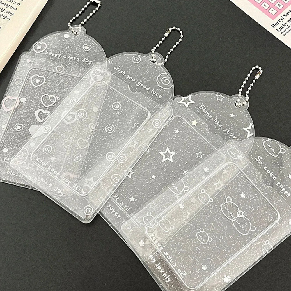 Ins Glittery Transparent 3 inch   Photocard Holder idol Photocard Holder Photo Card Holder Bag Pendant School Stationery