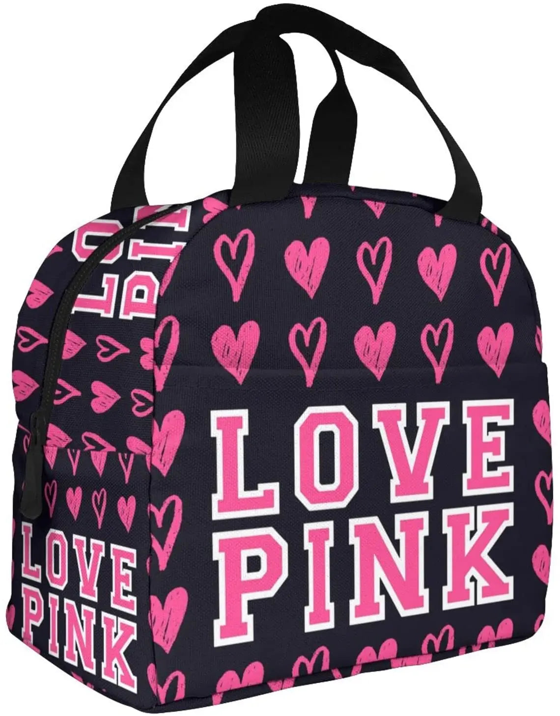 Love Pink Women Insulated Lunch Bag Strawberry Milk Reusable Cooler Lunch Tote Box, Boys Girls Cute Container Lunch Portable Bag