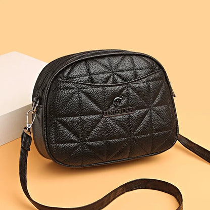 Small Round Crossbody Bag 2024 New Soft Leather Women's Middle-aged Mother's Handbag Three-layer Single Shoulder Messenger Bag