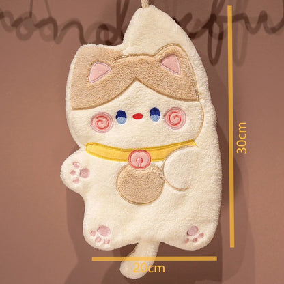 Soft Kid Cartoon Bathroom Hugging Cat Hanging Wipe Water Absorbing Towel Cute Towel Strong Water Absorb Quick Dry Bathing Towel