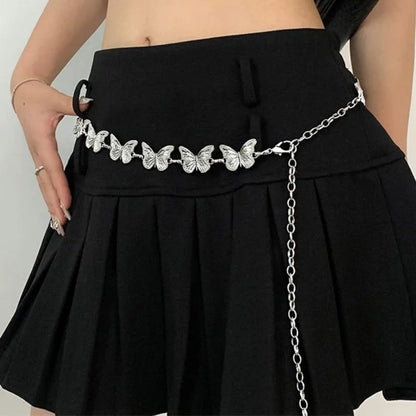 Butterfly Metal Waist Chain Women Y2K Retro Versatile Silver Color Waist Chain Dress Short Skirt Gothic Chain Fashion Accessory