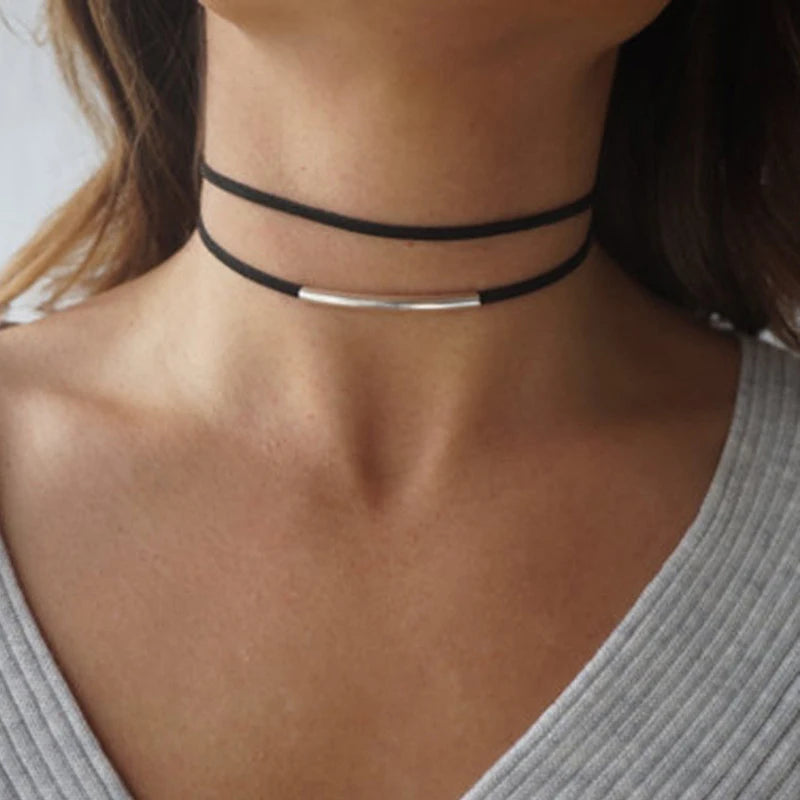 Double Layer Choker Necklace Adjustable Black Velvet Choker Necklace for Women and Teens Girls