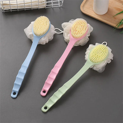 Rubber Bath Brush Long Handle Soft Hair Bath Brush Back Rubbing Body Scrubbing Exfoliating Massage Skin Care Tools