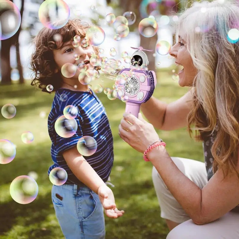 Handheld Fan Space Soap Bubble Gun Machine With LED Lights Fully Automatic Electric Bubble Blowing Machine Outdoor Kids Toys