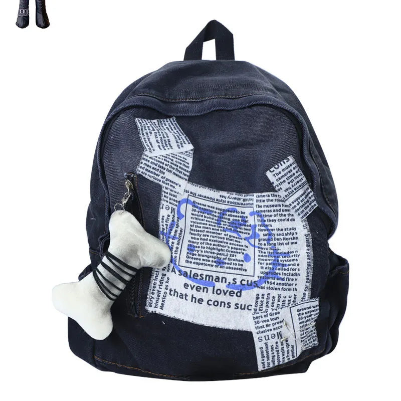 Y2K Goth Backpack For Women Stars Collage Denim Shoulder Punk Bag Large Capacity School Backpack Travel Bags