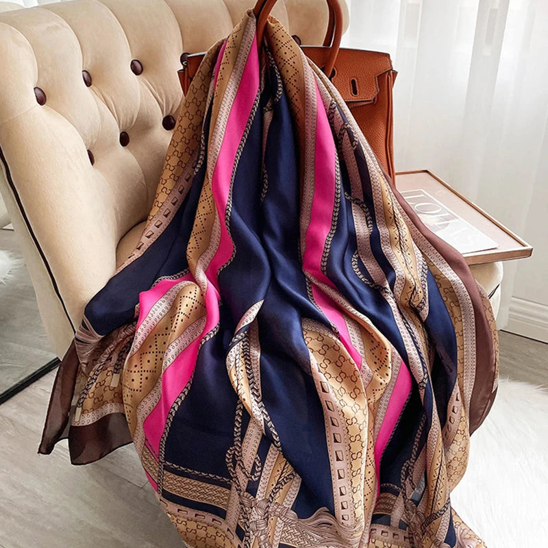 Popular Style 180X90CM Scarves New Design 2024 Square Shawls Luxury Sunscreen Beach Silk Scarf Women The Four Seasons Bandanna