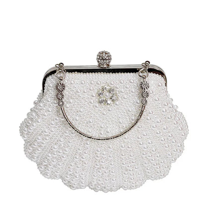 2023 New Shell Pearl Rhinestone Dinner Bride Dress Bag Banquet Diagonal Small Bag Cocktail Party Handbag Evening Clutch Purse