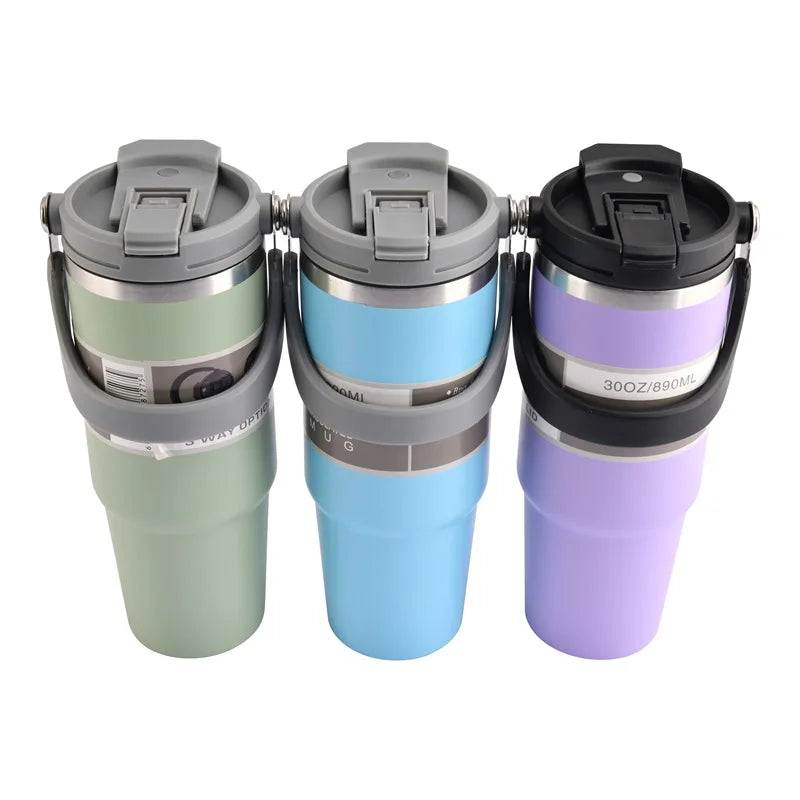 30oz portable car cup, 304 stainless steel insulated cup, travel kettle, cold insulation, portable ice cream cup, vacuum with st