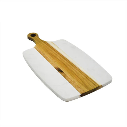 Acacia Wood Marble Cutting Board with Handle,Cheese Board,Stone Cutting Block,Serving Tray for Kitchen Counter,Charcuterie Board