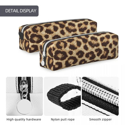 Lovely Leopard Print Fur Look Texture Pencil Cases Pencilcases Pen Holder for Student Big Bag School Supplies Zipper Stationery