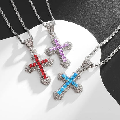 Exquisite Shiny Cross Square Crystal Zirconia Pendant Necklace for Women Men Fashion Hip Hop Party Luxury Jewelry Christmas Gift