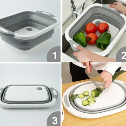 New Multi-function 3 In 1 Folding Cutting Board Foldable Drain Basket Chopping Blocks Washing Basket folding sink folding basin