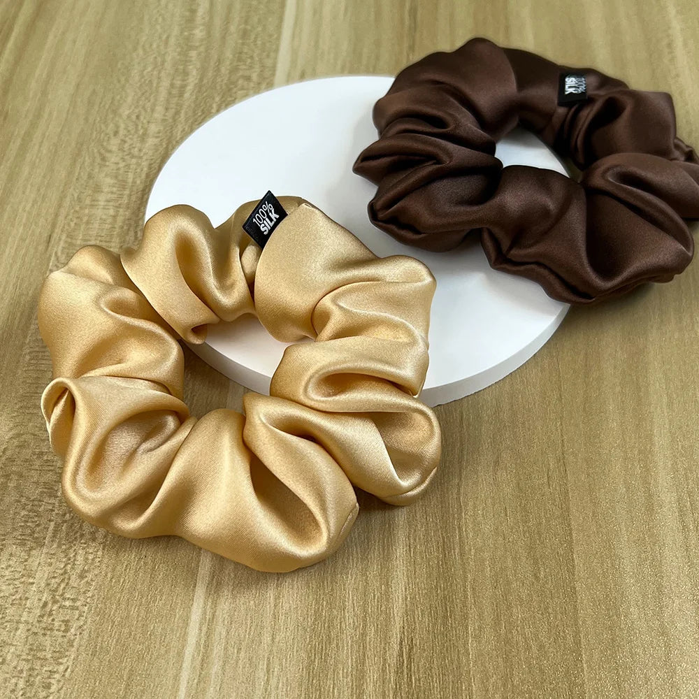 100% Mulberry Silk Hair Scrunchies Elastic Rubber Band Hair Ties Big Large Gum Ropes Ponytail Holders for Women Girls 19 Momme