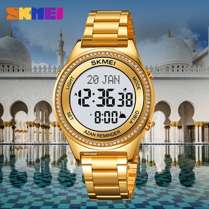 SKMEI Muslim Watch 2168 Men's Worship Electronic Watch Multi functional Night Light Prayer Reminder Men's Electronic Watch