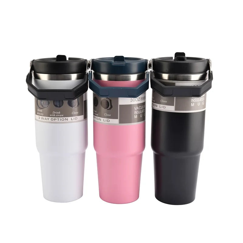 30oz portable ice cream cup, 304 stainless steel insulated and cold coffee cup, car mounted straw, car cup, new model